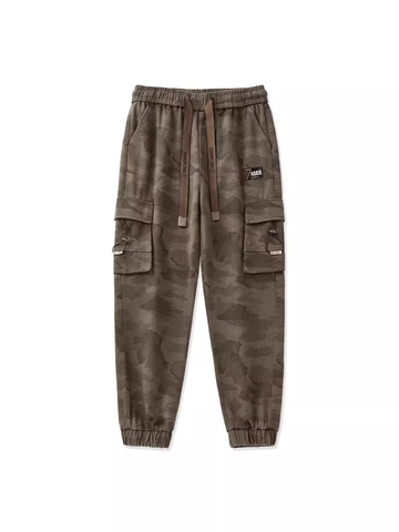 Men Camouflage Cargo Pants Cotton Blend Multi Pocket Jogger Drawstring Waist Ribbed Cuffs Hip Hop Streetwear Trousers