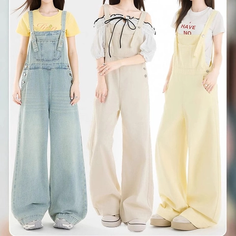Women High Waist Wide Leg Denim Overalls Casual Loose Denim Jumpsuit Cotton Straight Leg Dungarees Vintage Style Romper