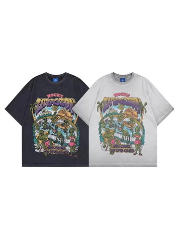 T-shirt Unisex in Cotone Lavato American Retro Con Stampa Grafica Alieno e Strass Girocollo Manica Corta Oversize Estate
