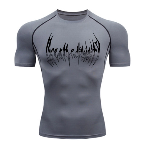 Heren Compressie Shirt Sneldrogend Polyester Elastaan Ademend Elastisch Spierondersteuning Gym Fitness Sport Gotische Letterprint Athletic Base Layer