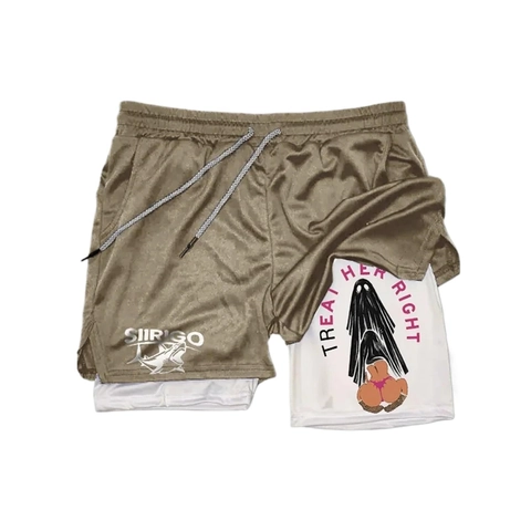Men's 2-In-1 Double Layer Sports Shorts Quick Dry Breathable Mesh Beach Shorts Anime Graphic Drawstring Compression Bottoms