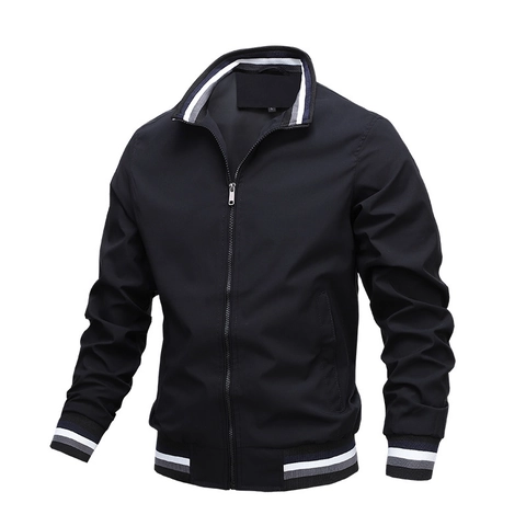 Men Casual Windbreaker Jacket Stand Collar Solid Color Polyester Zipper Coat Outdoor Sportswear Autumn Spring Men Clothing