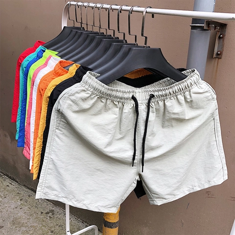 Men Casual Shorts Quick Dry Nylon Summer Beach Shorts Elastic Waist Drawstring Breathable Sport Shorts For Men