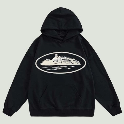 Mens Streetwear Hoodie Alcatraz Island Print Hooded Sweatshirt Fleece Pullover Casual Long Sleeve Top For Men Clothing