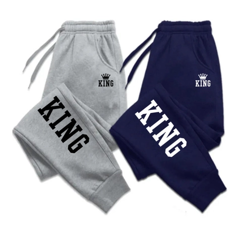 Ανδρικό Casual Παντελόνι Jogger από Μείγμα Βαμβακιού Κορδόνι Ελαστική Μέση Ριμπ Μανσέτες Αθλητικό Παντελόνι King Print