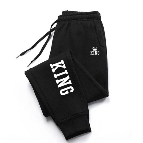 Ανδρικό Casual Παντελόνι Jogger από Μείγμα Βαμβακιού Κορδόνι Ελαστική Μέση Ριμπ Μανσέτες Αθλητικό Παντελόνι King Print