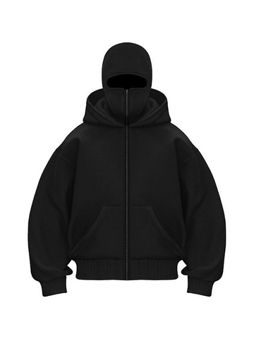 Unisex Balaclava Hooded Zip Up Sweatshirt Cotton Blend Heavyweight Loose Fit Techwear Streetwear Full Face Mask Jacket