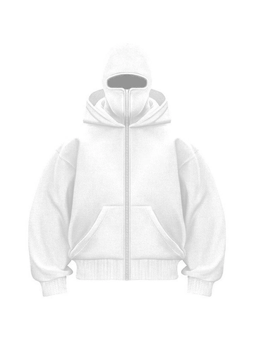 Unisex Balaclava Hooded Zip Up Sweatshirt Cotton Blend Heavyweight Loose Fit Techwear Streetwear Full Face Mask Jacket