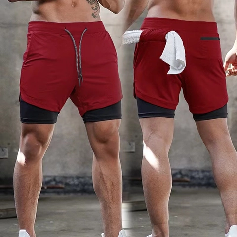 Pantaloncini da Corsa ad Asciugatura Rapida da Uomo Doppio Strato Allenamento Palestra Sportivi con Tasche Passante per Asciugamano Parte Inferiore Estiva Casual