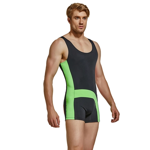 Herren Farbblock Ringer-Body Nylon Elasthan Slim Fit Schnelltrocknend Einteiler Body Suit Für Schwimmen Athletisches Training