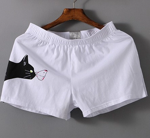 Bóxers de Algodón para Hombre Estampado Gato Dibujos Animados Cintura Alta Transpirable Ropa Interior Cómoda Talla Grande