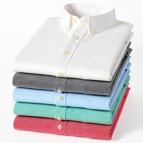 Men Long Sleeve Oxford Shirt Cotton Blend Button Down Business Casual Top Slim Fit Solid Color Formal Shirt With Pocket