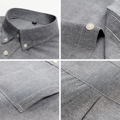Men Long Sleeve Oxford Shirt Cotton Blend Button Down Business Casual Top Slim Fit Solid Color Formal Shirt With Pocket