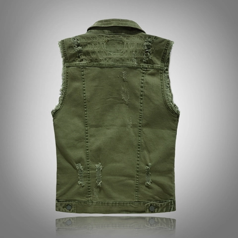 Herren Distressed Denim Weste Vintage Armeegrün Slim Fit Baumwolle Ärmellose Jacke Streetwear Lässige Weste Für Täglich Outdoor