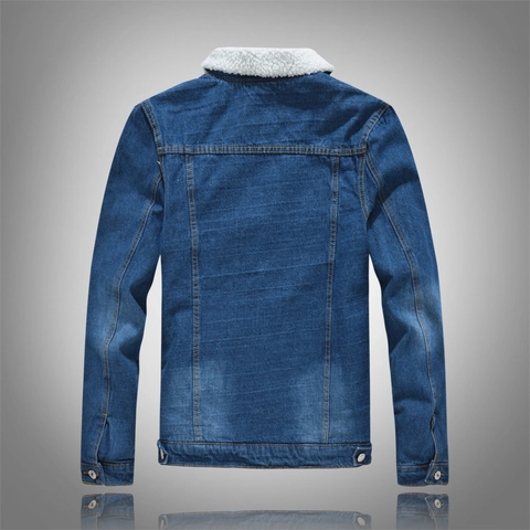 Chaqueta Vaquera Lavada Vintage para Hombre Forrada Engrosada Invierno Cálido Cuello de Lana de Cordero Corte Ajustado Chaqueta de Denim de Algodón