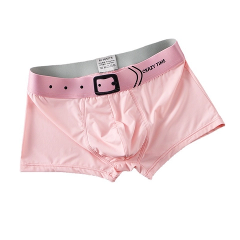 Calzoncillos Boxer de Satén de Hielo para Hombre Ultra Delgados Transpirables de Cintura Baja Con Estampado de Cinturón