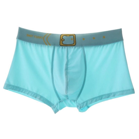 Calzoncillos Boxer de Satén de Hielo para Hombre Ultra Delgados Transpirables de Cintura Baja Con Estampado de Cinturón