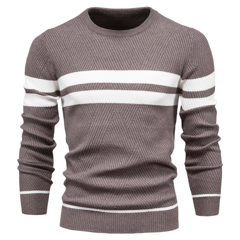 Maglione da Uomo Casual a Righe Misto Lana Girocollo Manica Lunga Pullover Autunno Inverno Caldo Colore a Contrasto Maglieria