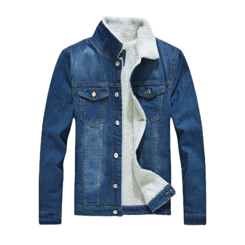 Giacca di Jeans da Uomo Foderata in Pile Invernale Caldo Colletto in Sherpa Blu Cotone Jeans Cappotto Casual Capispalla da Uomo