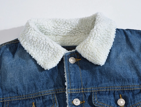 Giacca di Jeans da Uomo Foderata in Pile Invernale Caldo Colletto in Sherpa Blu Cotone Jeans Cappotto Casual Capispalla da Uomo