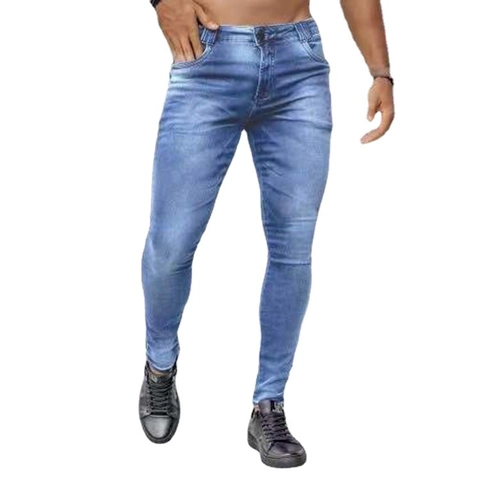 Men's European Style Skinny Jeans Slim Fit Washed Denim Trousers Basic Solid Color Mid Waist Zipper Fly Daily Casual Pants