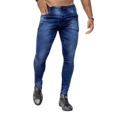 Men's European Style Skinny Jeans Slim Fit Washed Denim Trousers Basic Solid Color Mid Waist Zipper Fly Daily Casual Pants