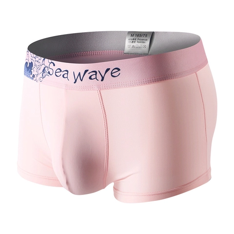 Bóxers de Satén de Hielo para Hombre Cintura Baja Bolsa U-Convexa Transpirable Nailon Spandex Ropa Interior Estampado Olas