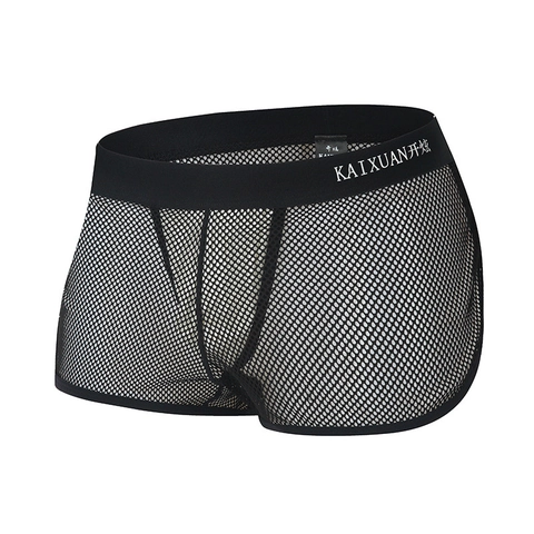Boxer Homme Sexy en Maille Respirante Nylon Élasthanne Taille Basse Sous-vêtements Avec Entrejambe en Coton Shorts Sportifs