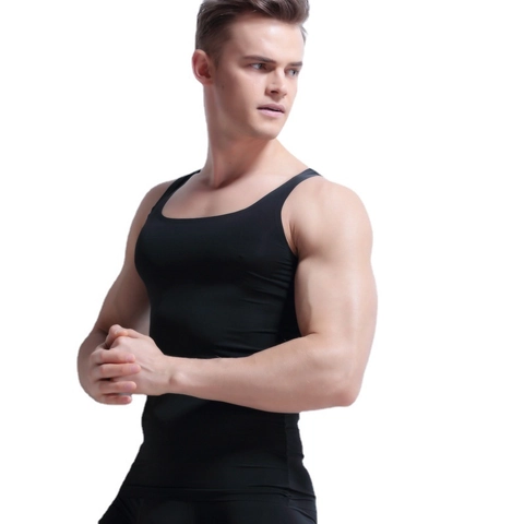 Men Seamless Sport Vest Underwear Set Nylon Spandex Body Shaper Slim Fit Tank Top Wide Shoulder Sleeveless Undershirt Solid Color