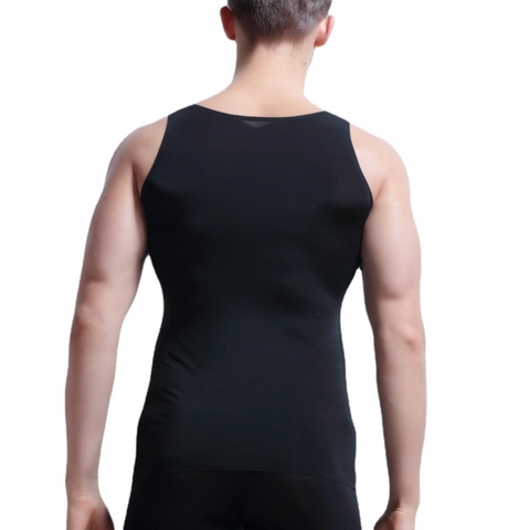 Men Seamless Sport Vest Underwear Set Nylon Spandex Body Shaper Slim Fit Tank Top Wide Shoulder Sleeveless Undershirt Solid Color