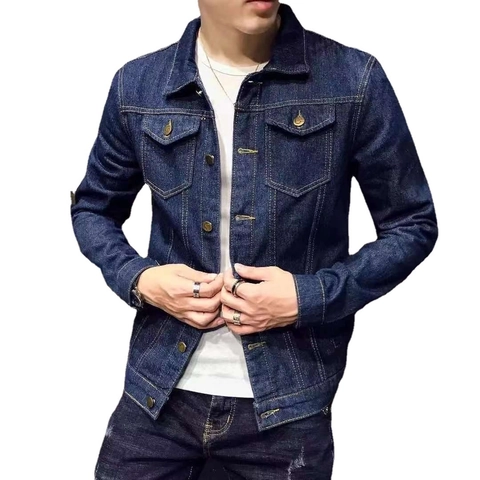 Men Denim Jacket Slim Fit Cotton Blend Washed Jean Jacket Turn-down Collar Button Down Outerwear For Men Casual Spring Coat