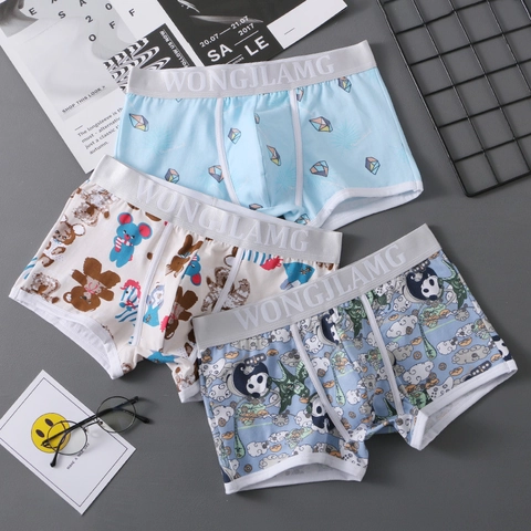 Herren Boxer-Shorts Weiche Baumwolle Gestrickt Mittlere Taille Unterwäsche Cartoon Bär Zebra Druck Atmungsaktive Bequeme Shorts Für Männer