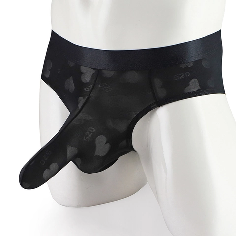 Slip da Uomo Sexy in Mesh di Nylon Con Tasca Separata Lunga a Forma di Elefante Stampa Cuore 520 Biancheria Intima Traspirante
