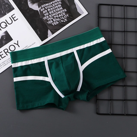 Men Contrast Color Cotton Boxer Briefs Comfortable Breathable Mid Waist Sporty Trunk Underwear For Men Basic Daily Underwear