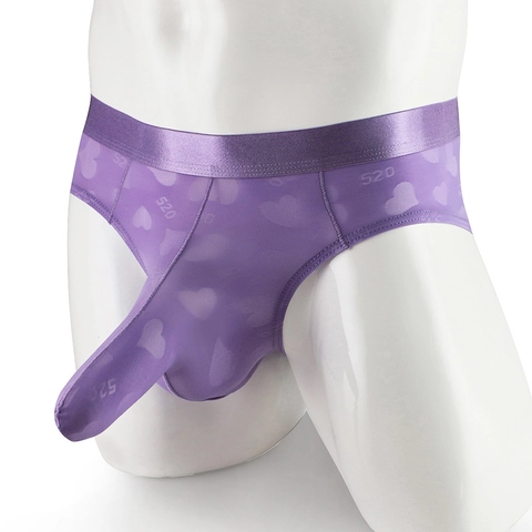 Slip da Uomo Sexy in Mesh di Nylon Con Tasca Separata Lunga a Forma di Elefante Stampa Cuore 520 Biancheria Intima Traspirante