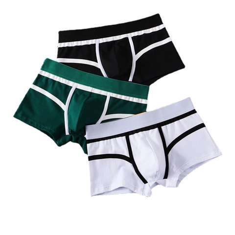 Men Contrast Color Cotton Boxer Briefs Comfortable Breathable Mid Waist Sporty Trunk Underwear For Men Basic Daily Underwear