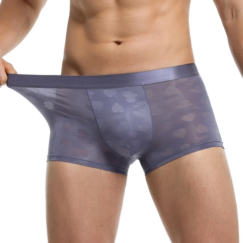 Boxer Sexy pour Hommes Jacquard Cœur Respirant Maille Transparente Taille Moyenne Sous-vêtements Motif Lettres 520 Trunks Confort