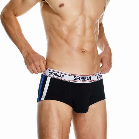 Sexy Men Boxer Briefs Low Waist Cotton Blend Underwear Soft Breathable Striped Trunks Comfortable Athletic Underpants