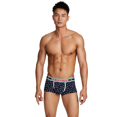 Boxer pour Hommes Mélange de Coton Taille Basse Poche Imprimé Flocon de Neige Étoile Ceinture Élastique Rayée Sous-Vêtements