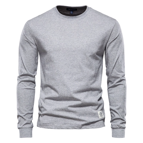 Heren Katoen Casual Lange Mouwen T-Shirt Ruime Pasvorm Ronde Hals Top Met Applicatie Decor Geribbelde Manchetten Comfortabel Basis Tee