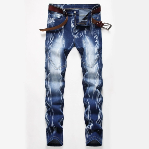 Men's Cotton Denim Washed Faded Jeans Straight Leg 3D Wrinkled Biker Style Streetwear Casual Durable Long Pants For Men