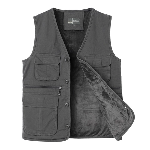 Herren Outdoor Weste Mit Vielen Taschen Und Fleece Futter Warm Angeln Fotografie Cargo Weste Ärmellose Arbeitsjacke