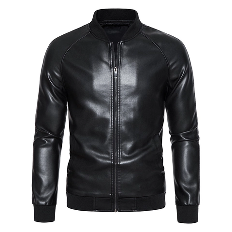 Chaqueta de Cuero de PU Casual para Hombre Cortavientos Cálida Cuello Alzado Abrigo Bomber de Moto para Hombre Ajustada