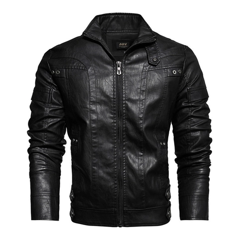 Men Retro PU Leather Jacket Stand Collar Motorcycle Biker Jacket Padded Plush Warm Windproof Winter Coat Casual Outerwear Men