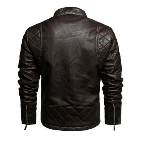 Herren Vintage PU Leder Bikerjacke Stehkragen Fleece Gefüttert Warm Winter Motorradmantel Oberbekleidung Stepplederjacke