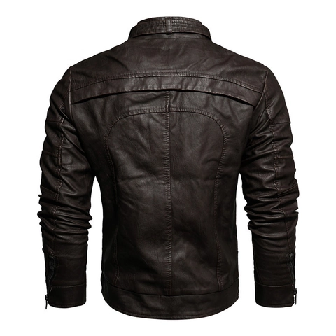Men Vintage PU Leather Motorcycle Jacket Stand Collar Biker Coat Slim Fit Casual Daily Outwear For Autumn Winter