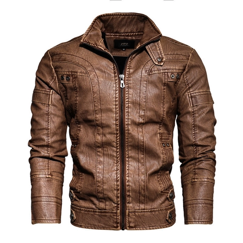 Men Retro PU Leather Jacket Stand Collar Motorcycle Biker Jacket Padded Plush Warm Windproof Winter Coat Casual Outerwear Men