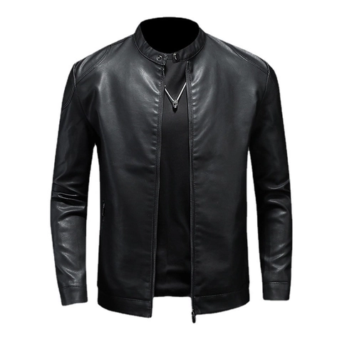 Chaqueta de Moto de Cuero PU Vintage para Hombre Cuello Alto Corte Ajustado Ropa de Abrigo Casual Abrigo con Cremallera
