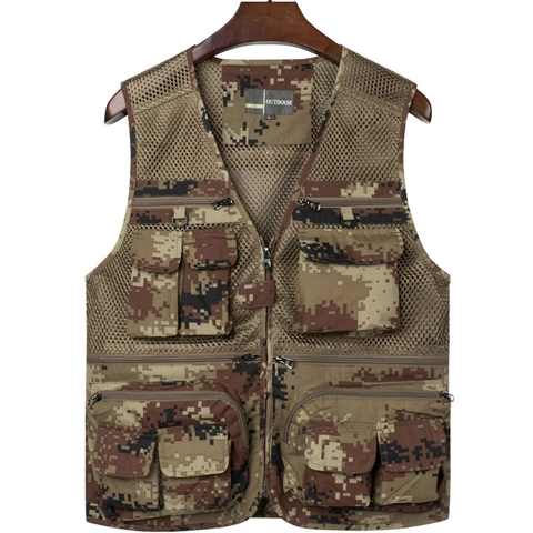 Men Outdoor Fishing Vest Multi Pocket Mesh Breathable Digital Camouflage Photography Tactical Waistcoat Jacket For Male