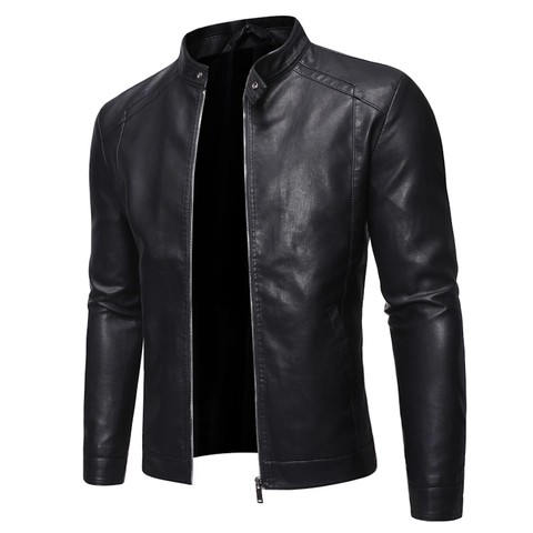 Herren Casual PU Lederjacke Stehkragen Motorrad Biker Slim Fit Reißverschluss Oberbekleidung Mäntel Frühling Herbst Jacke